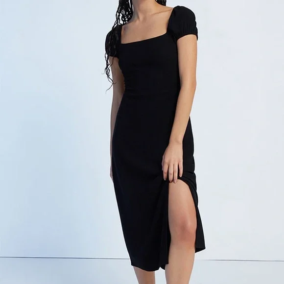 PacSun Black Sheath Midi Dress with Puff Sleeves - Picture 2 of 3